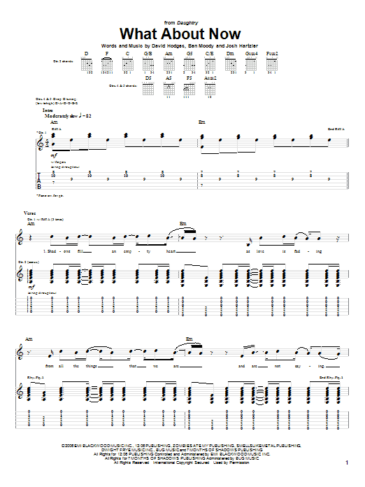 Download Daughtry What About Now Sheet Music and learn how to play Guitar Lead Sheet PDF digital score in minutes