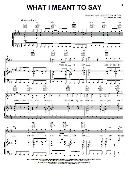 Download Daughtry What I Meant To Say Sheet Music and learn how to play Piano, Vocal & Guitar (Right-Hand Melody) PDF digital score in minutes
