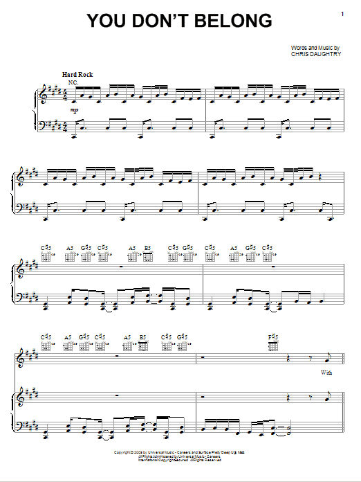 Download Daughtry You Don't Belong Sheet Music and learn how to play Piano, Vocal & Guitar (Right-Hand Melody) PDF digital score in minutes
