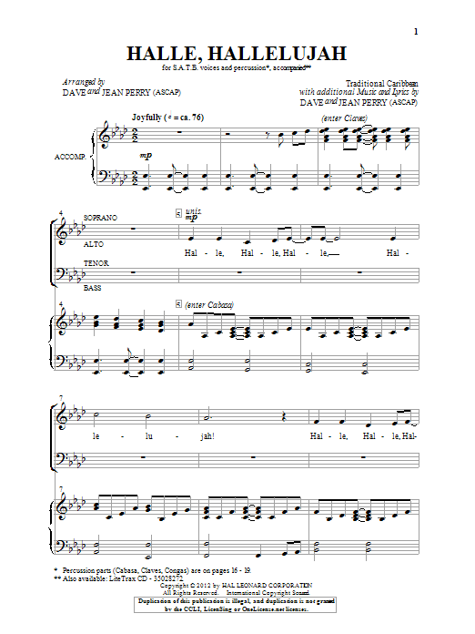 Download Dave and Jean Perry Hallelu, Hallelujah! Sheet Music and learn how to play SATB PDF digital score in minutes