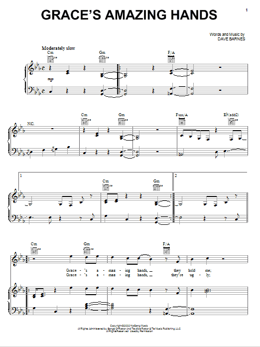 Download Dave Barnes Grace's Amazing Hands Sheet Music and learn how to play Piano, Vocal & Guitar (Right-Hand Melody) PDF digital score in minutes