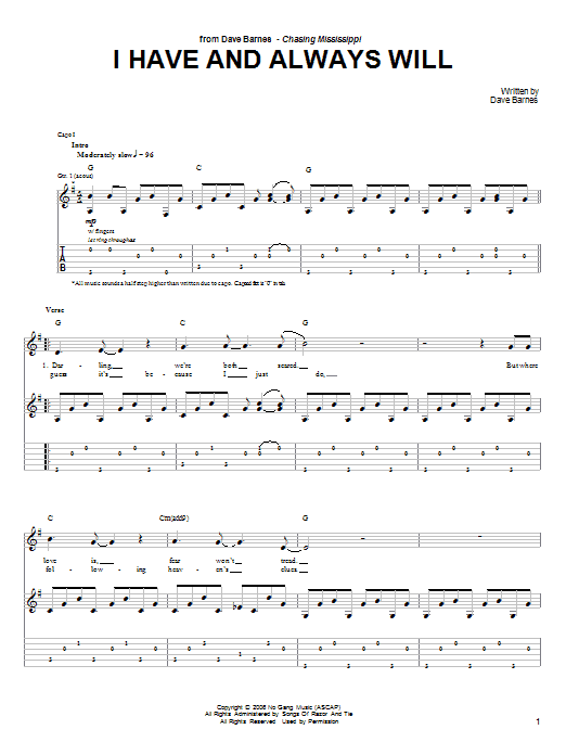 Download Dave Barnes I Have And Always Will Sheet Music and learn how to play Guitar Tab PDF digital score in minutes