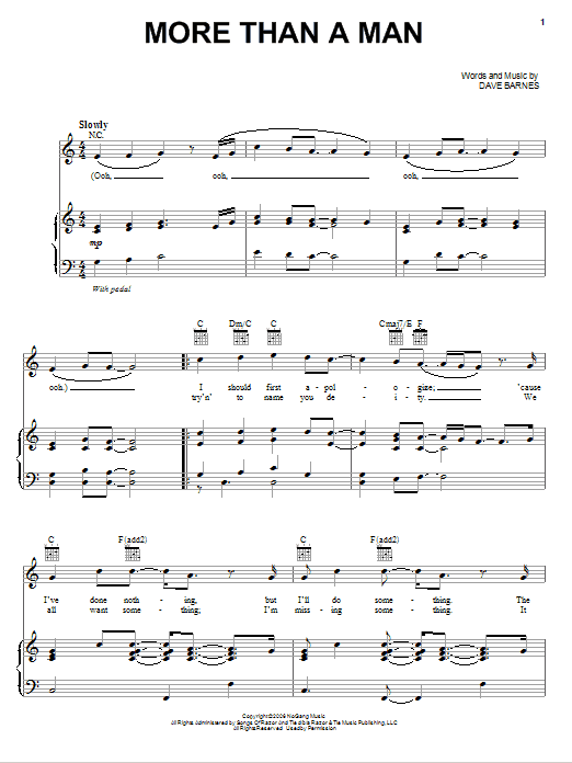 Download Dave Barnes More Than A Man Sheet Music and learn how to play Piano, Vocal & Guitar (Right-Hand Melody) PDF digital score in minutes
