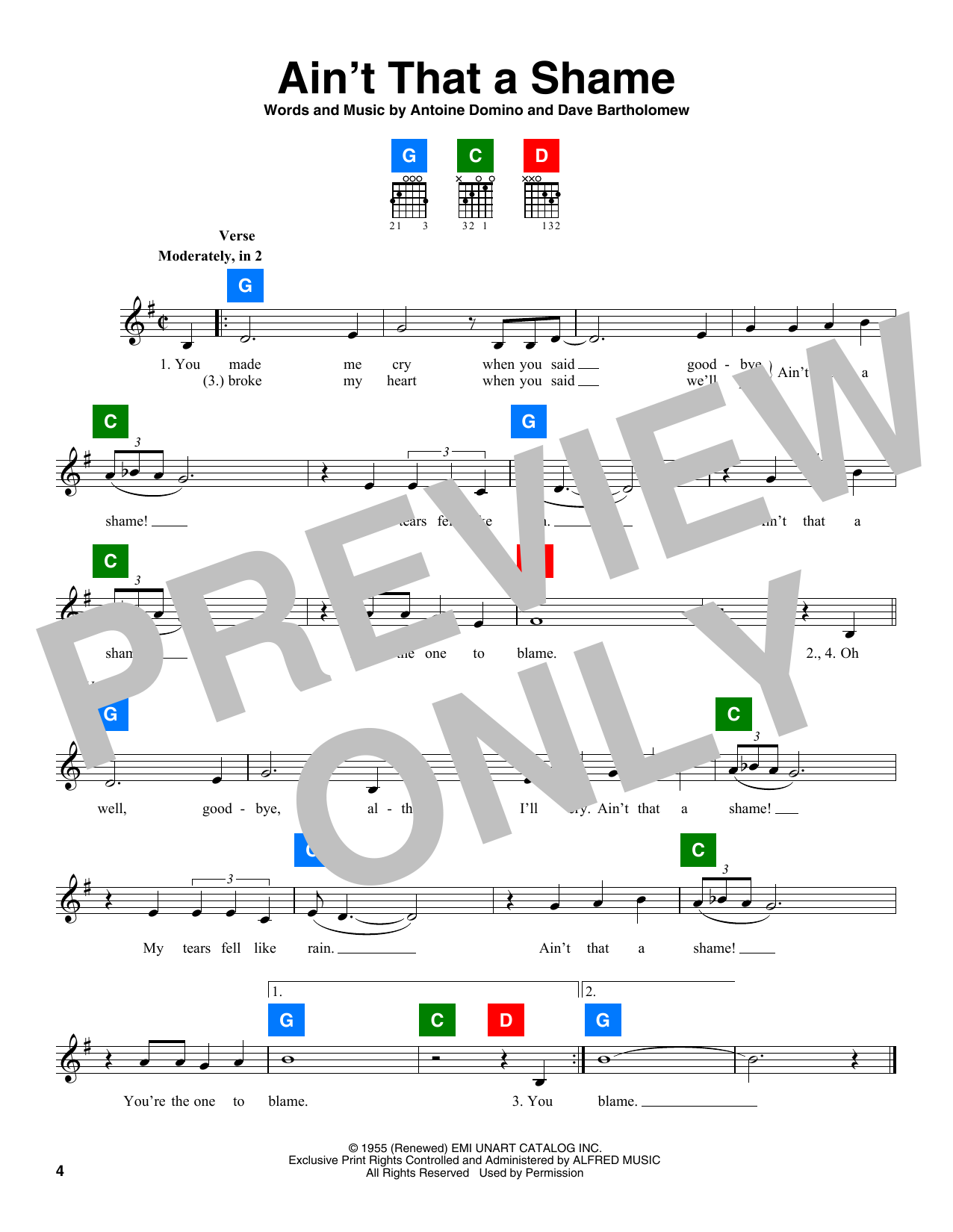Download Dave Bartholomew Ain't That A Shame Sheet Music and learn how to play Chord Buddy PDF digital score in minutes