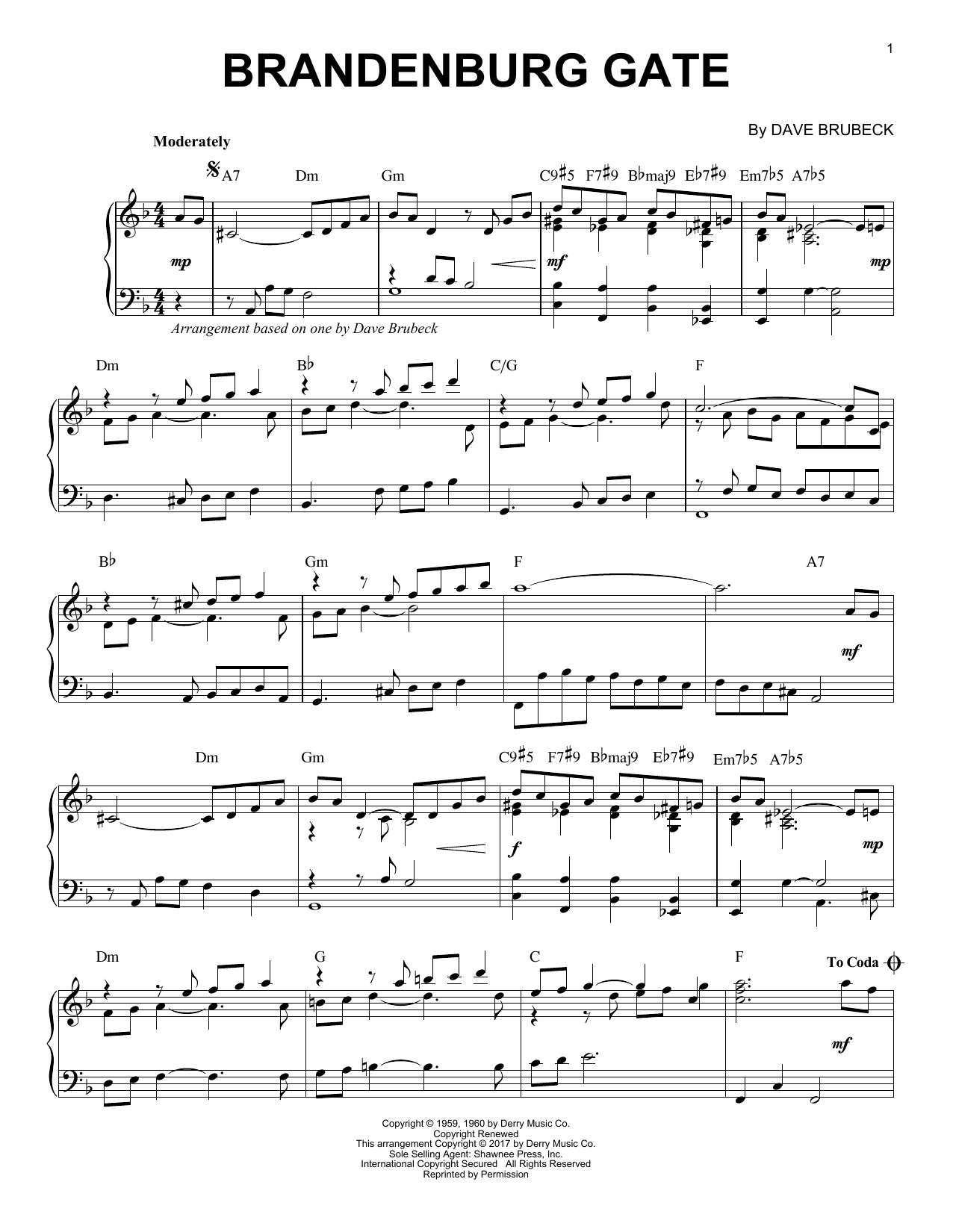 Download Dave Brubeck Brandenburg Gate Sheet Music and learn how to play Piano PDF digital score in minutes