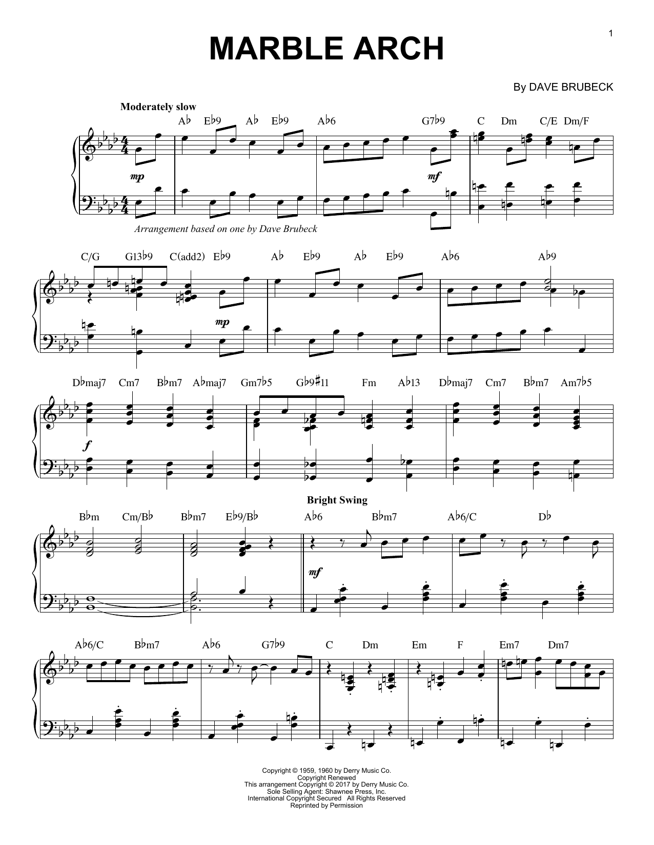 Download Dave Brubeck Marble Arch Sheet Music and learn how to play Piano PDF digital score in minutes