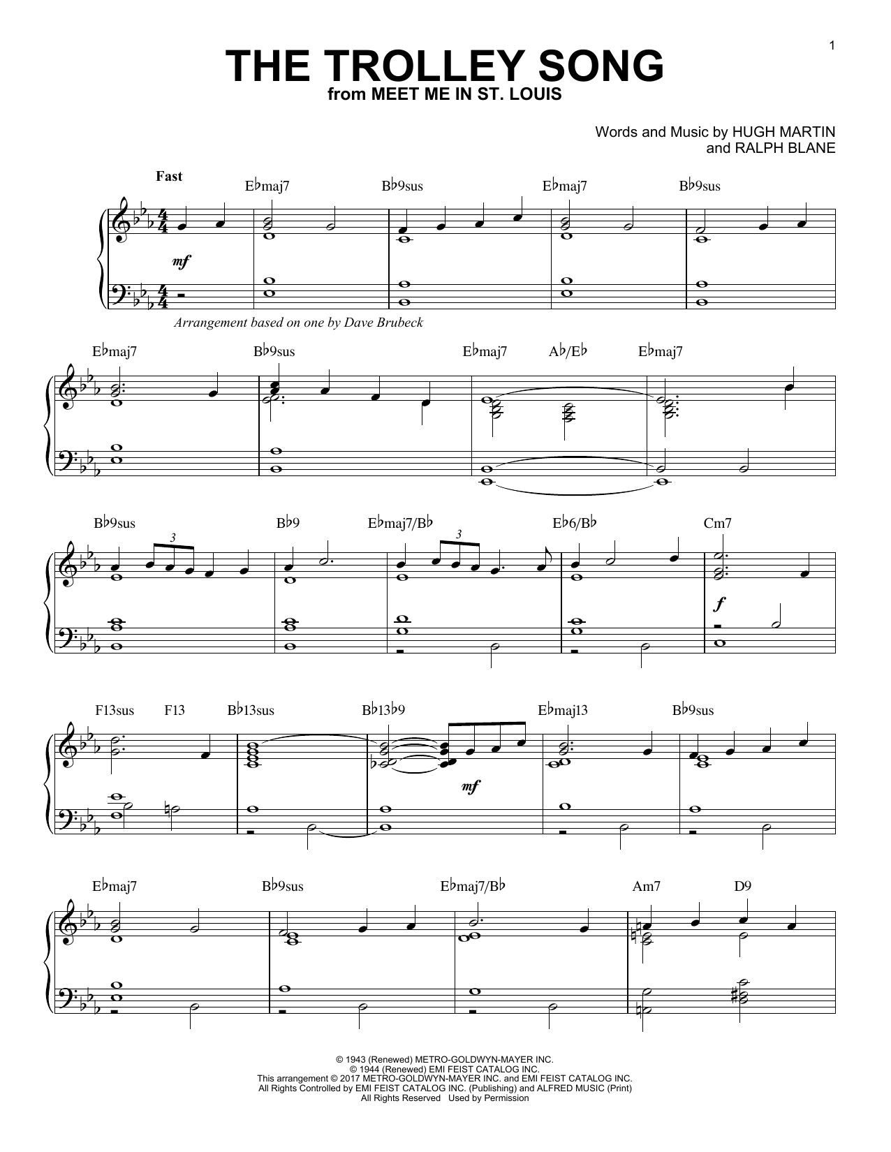Download Dave Brubeck The Trolley Song Sheet Music and learn how to play Piano PDF digital score in minutes