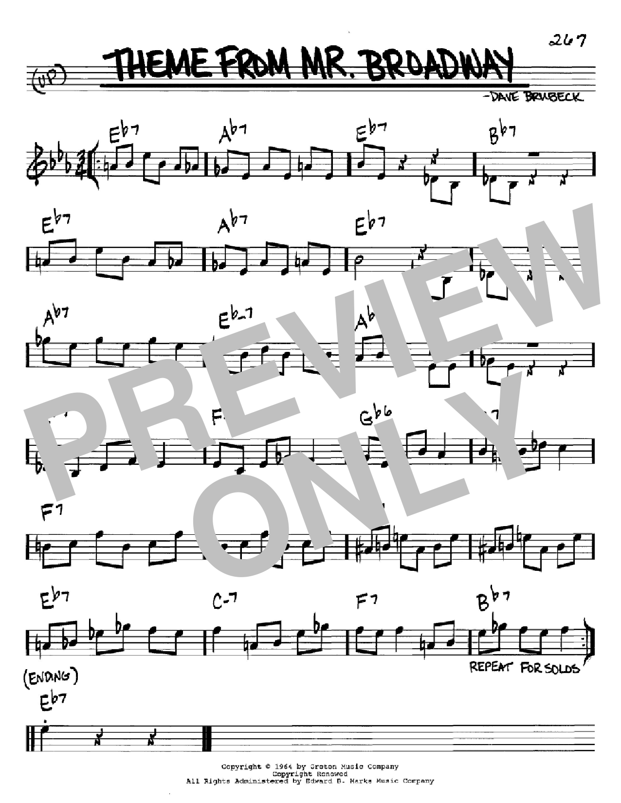 Download Dave Brubeck Theme From Mr. Broadway Sheet Music and learn how to play Real Book – Melody & Chords – C Instruments PDF digital score in minutes
