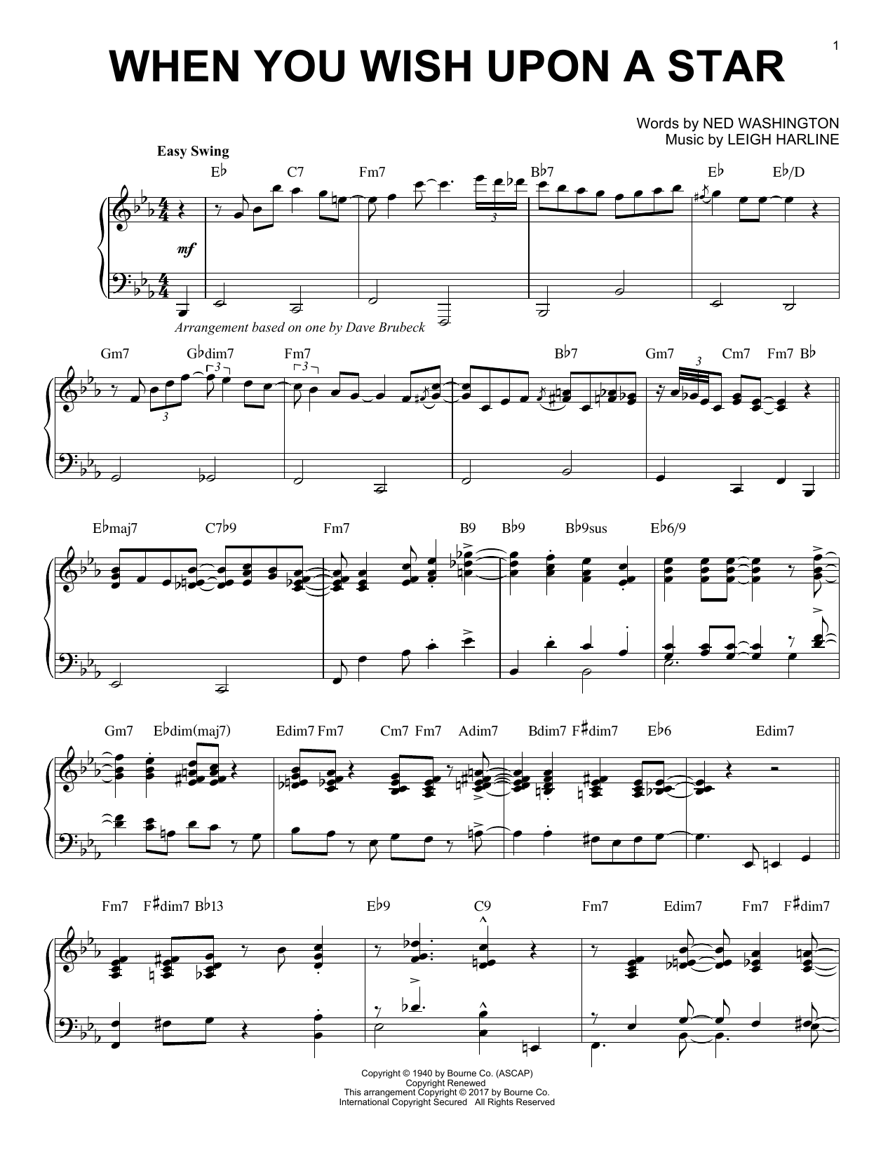 Download Dave Brubeck When You Wish Upon A Star Sheet Music and learn how to play Piano PDF digital score in minutes