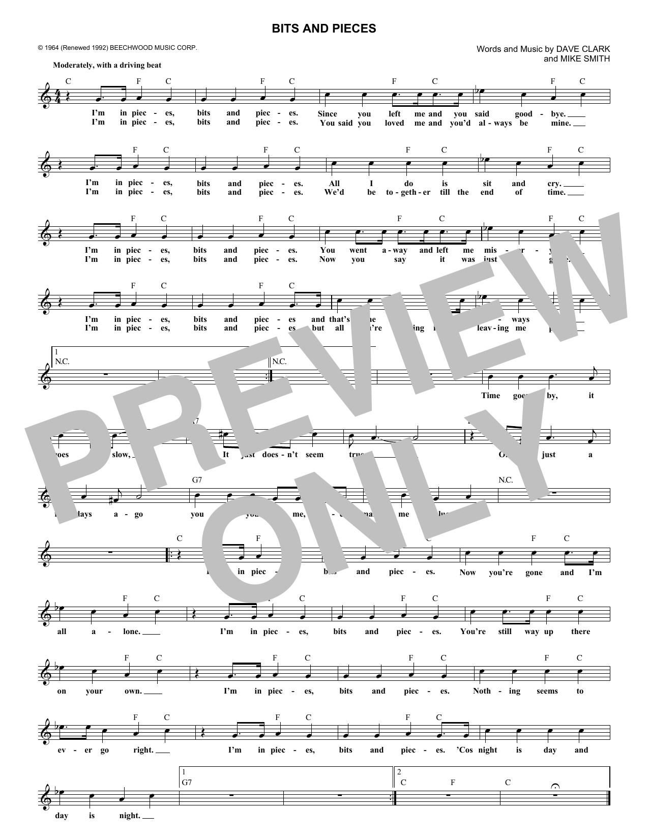 Download Dave Clark Five Bits And Pieces Sheet Music and learn how to play Melody Line, Lyrics & Chords PDF digital score in minutes