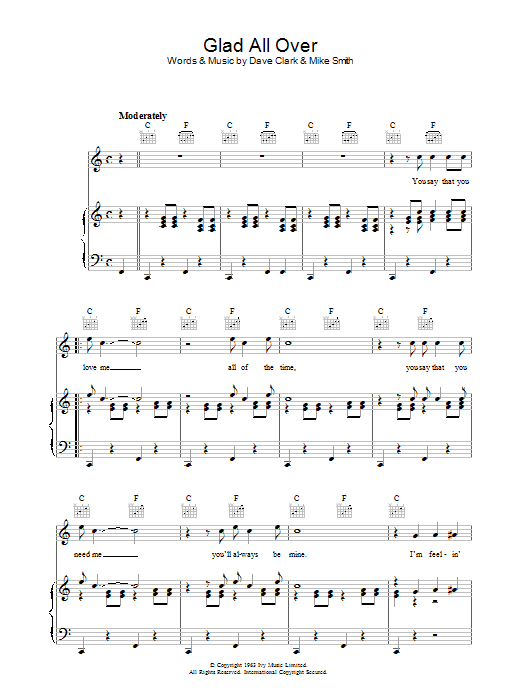 Download The Dave Clark Five Glad All Over Sheet Music and learn how to play Piano, Vocal & Guitar (Right-Hand Melody) PDF digital score in minutes