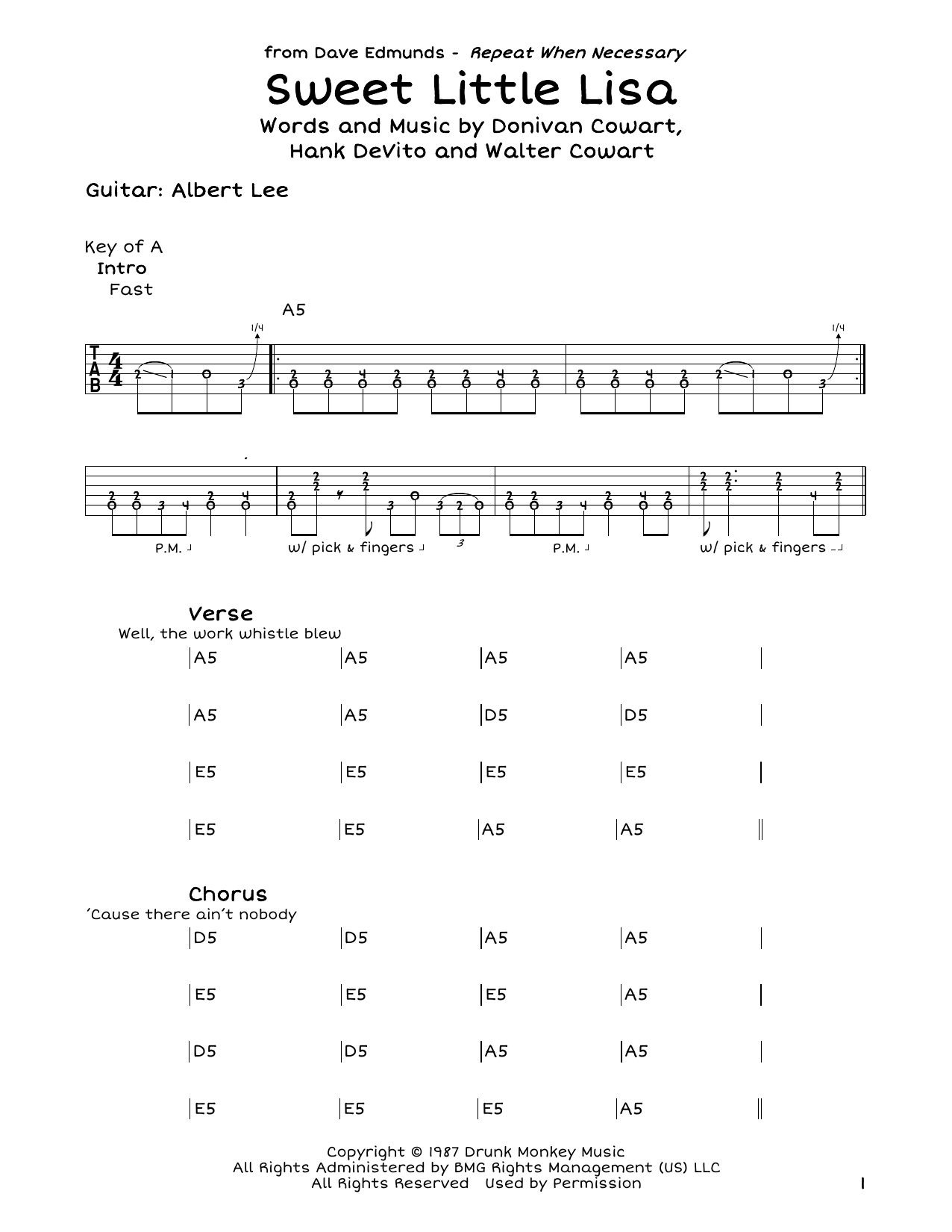 Download Dave Edmunds Sweet Little Lisa Sheet Music and learn how to play Guitar Tab PDF digital score in minutes