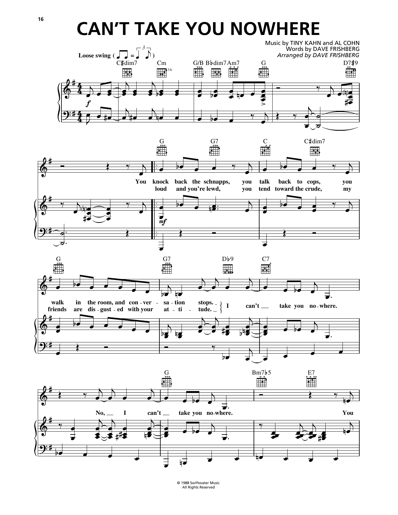 Download Dave Frishberg Can't Take You Nowhere Sheet Music and learn how to play Piano, Vocal & Guitar Chords (Right-Hand Melody) PDF digital score in minutes