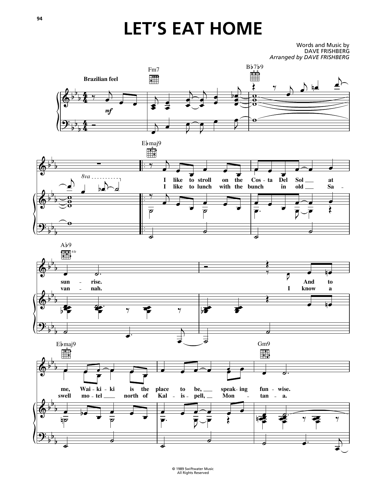Download Dave Frishberg Let's Eat Home Sheet Music and learn how to play Piano, Vocal & Guitar Chords (Right-Hand Melody) PDF digital score in minutes