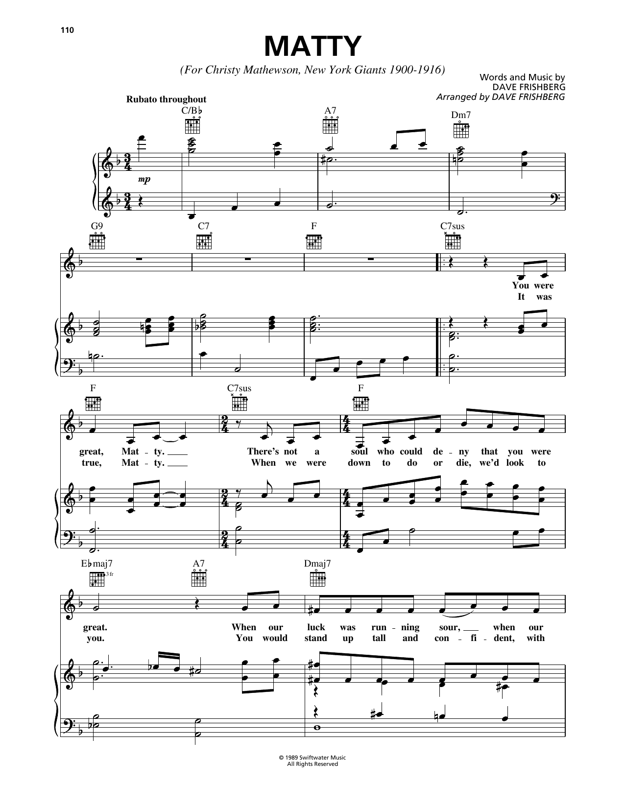 Download Dave Frishberg Matty Sheet Music and learn how to play Piano, Vocal & Guitar Chords (Right-Hand Melody) PDF digital score in minutes