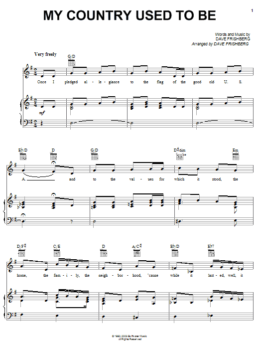 Download Dave Frishberg My Country Used To Be Sheet Music and learn how to play Piano, Vocal & Guitar (Right-Hand Melody) PDF digital score in minutes