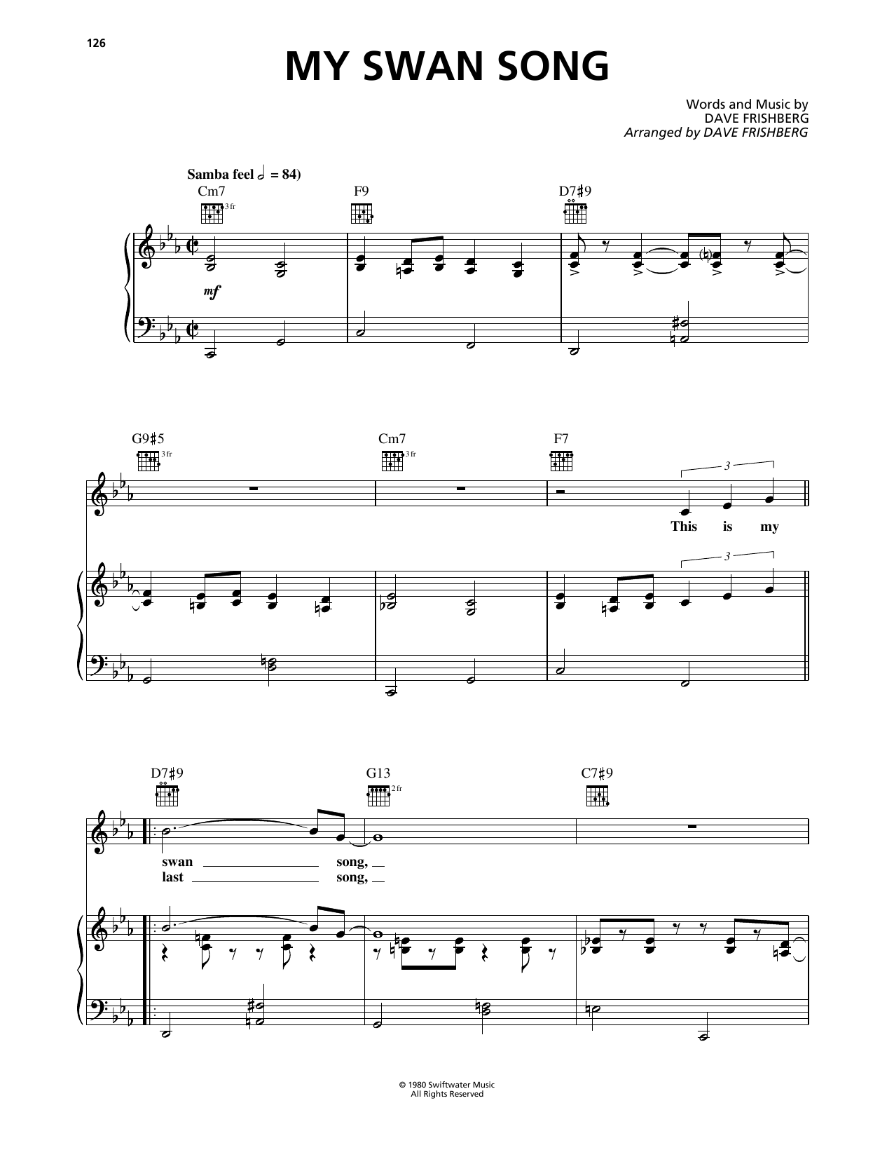 Download Dave Frishberg My Swan Song Sheet Music and learn how to play Piano, Vocal & Guitar Chords (Right-Hand Melody) PDF digital score in minutes