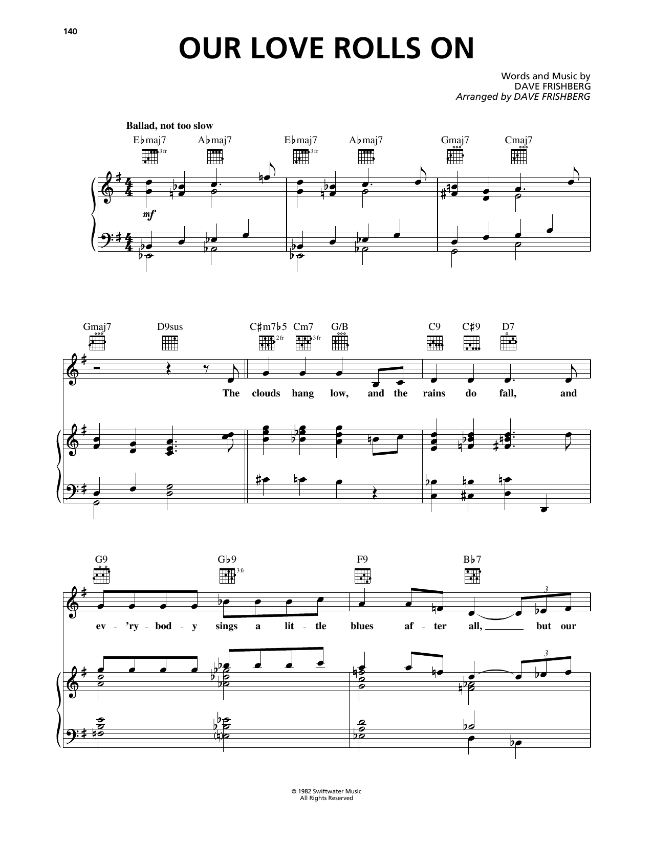 Download Dave Frishberg Our Love Rolls On Sheet Music and learn how to play Piano, Vocal & Guitar Chords (Right-Hand Melody) PDF digital score in minutes