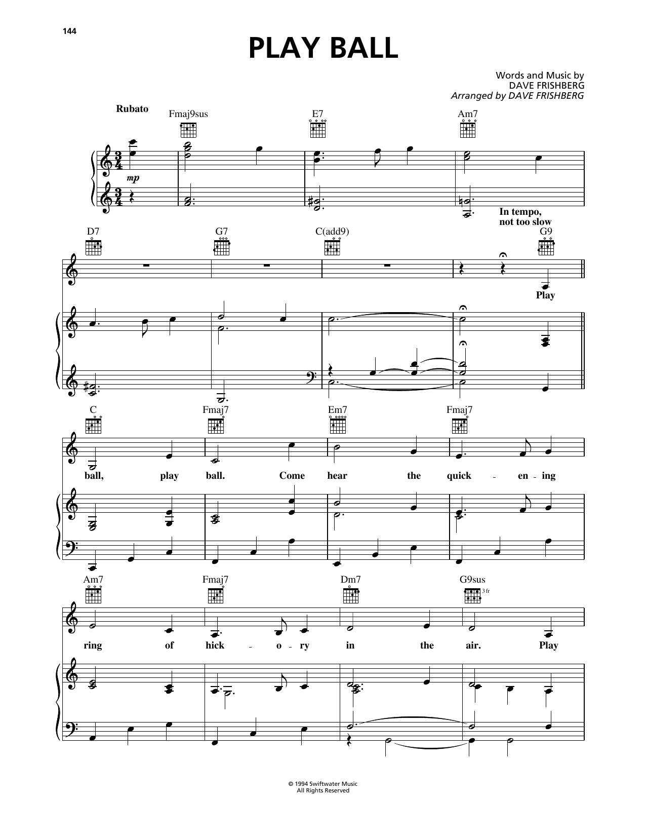 Download Dave Frishberg Play Ball Sheet Music and learn how to play Piano, Vocal & Guitar Chords (Right-Hand Melody) PDF digital score in minutes