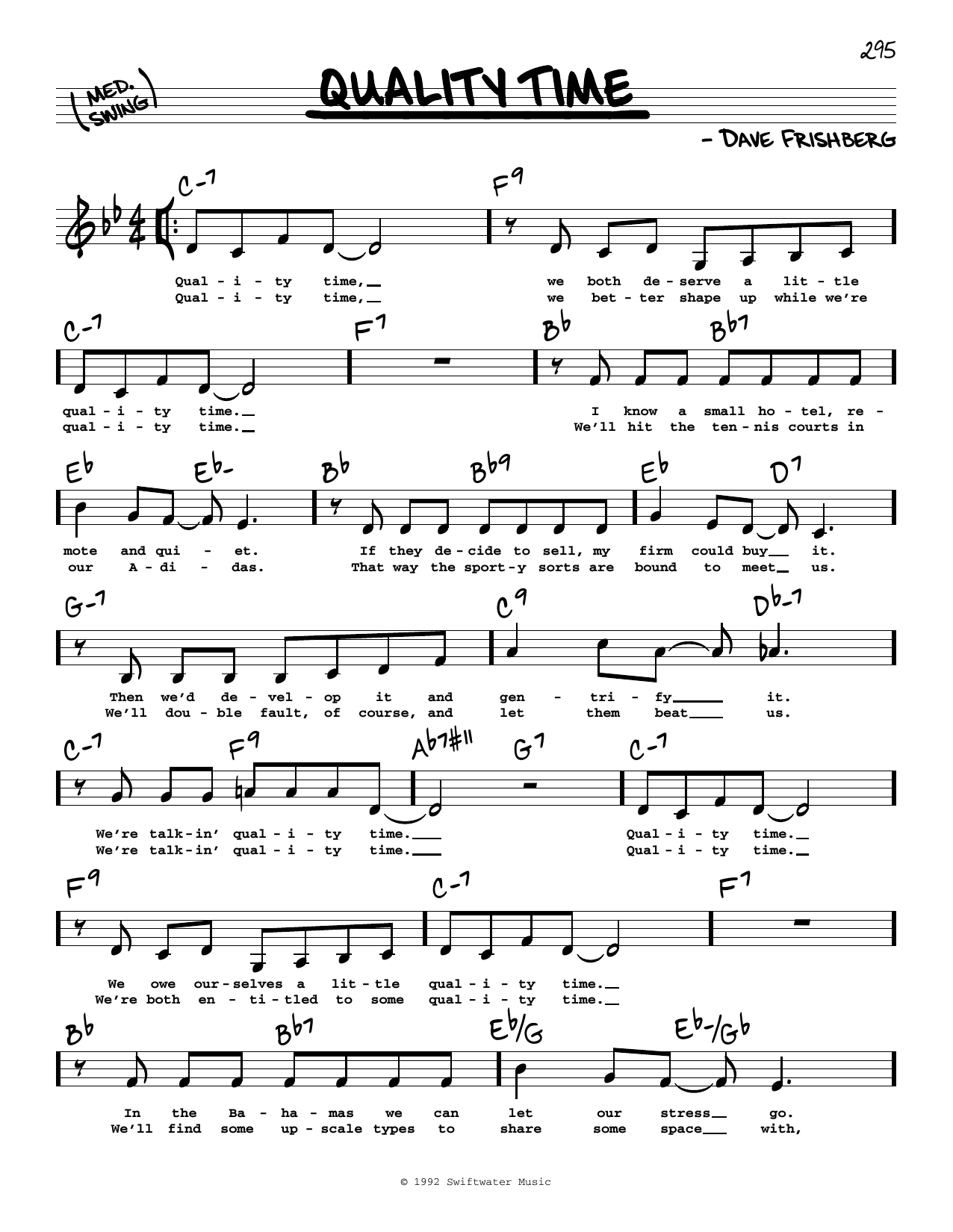 Download Dave Frishberg Quality Time (Low Voice) Sheet Music and learn how to play Real Book – Melody, Lyrics & Chords PDF digital score in minutes