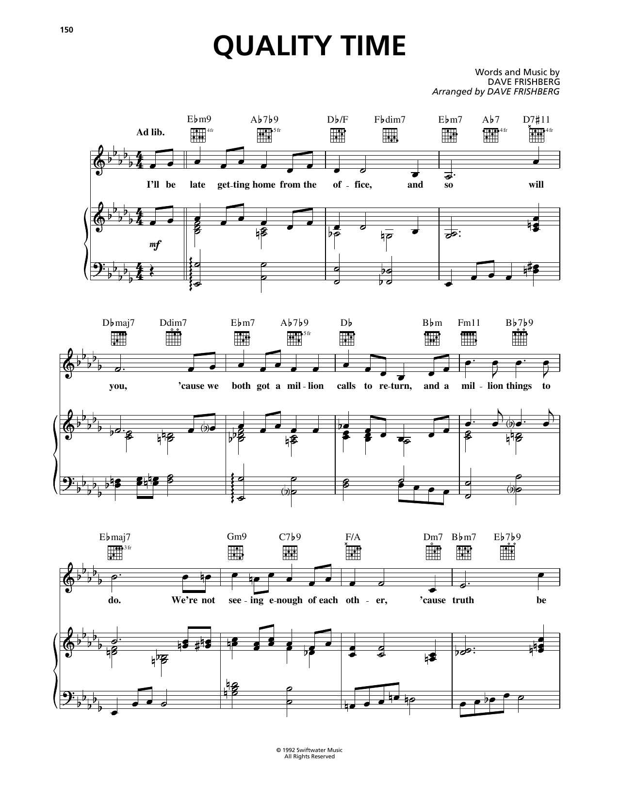Download Dave Frishberg Quality Time Sheet Music and learn how to play Piano, Vocal & Guitar Chords (Right-Hand Melody) PDF digital score in minutes