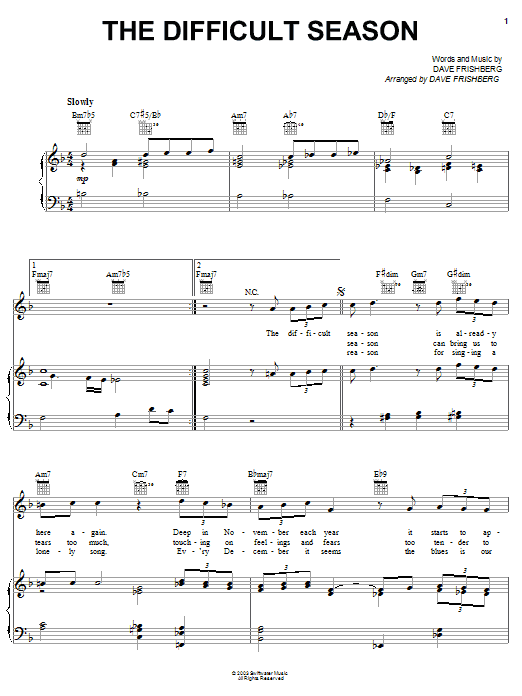 Download Dave Frishberg The Difficult Season Sheet Music and learn how to play Piano, Vocal & Guitar (Right-Hand Melody) PDF digital score in minutes