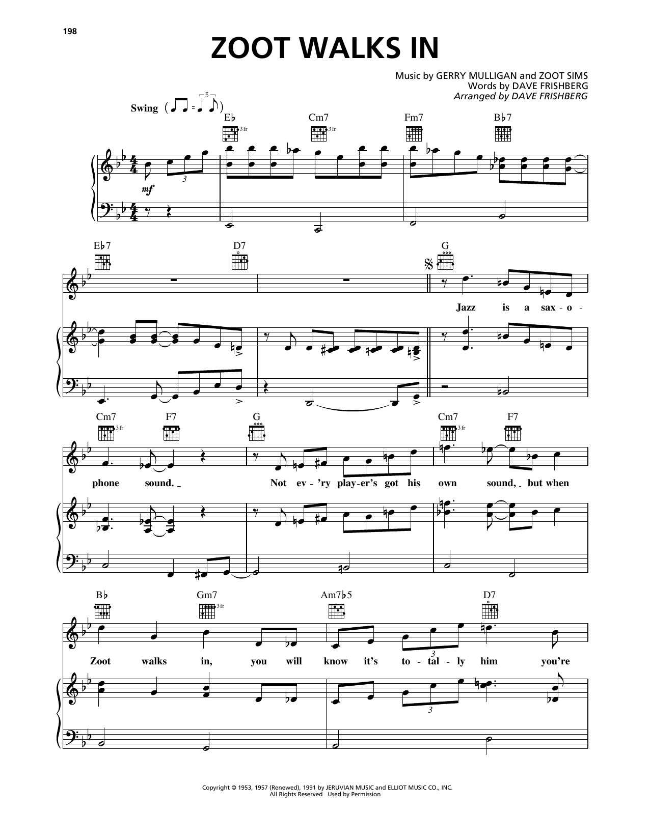 Download Dave Frishberg Zoot Walks In Sheet Music and learn how to play Piano, Vocal & Guitar Chords (Right-Hand Melody) PDF digital score in minutes