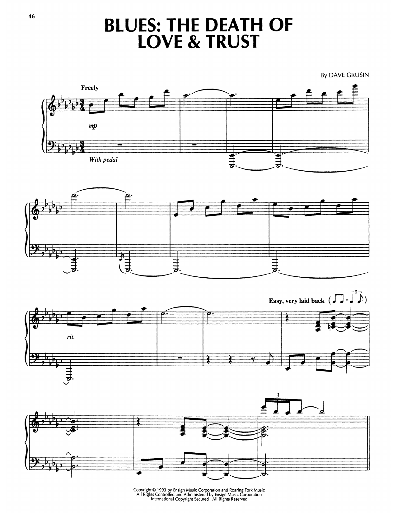 Download Dave Grusin Blues: The Death Of Love & Trust (from The Firm) Sheet Music and learn how to play Piano Solo PDF digital score in minutes
