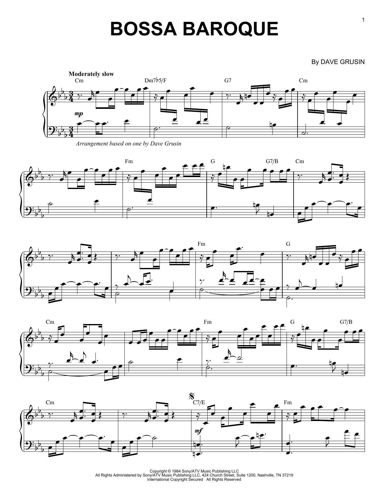 Download Dave Grusin Bossa Baroque Sheet Music and learn how to play Piano PDF digital score in minutes
