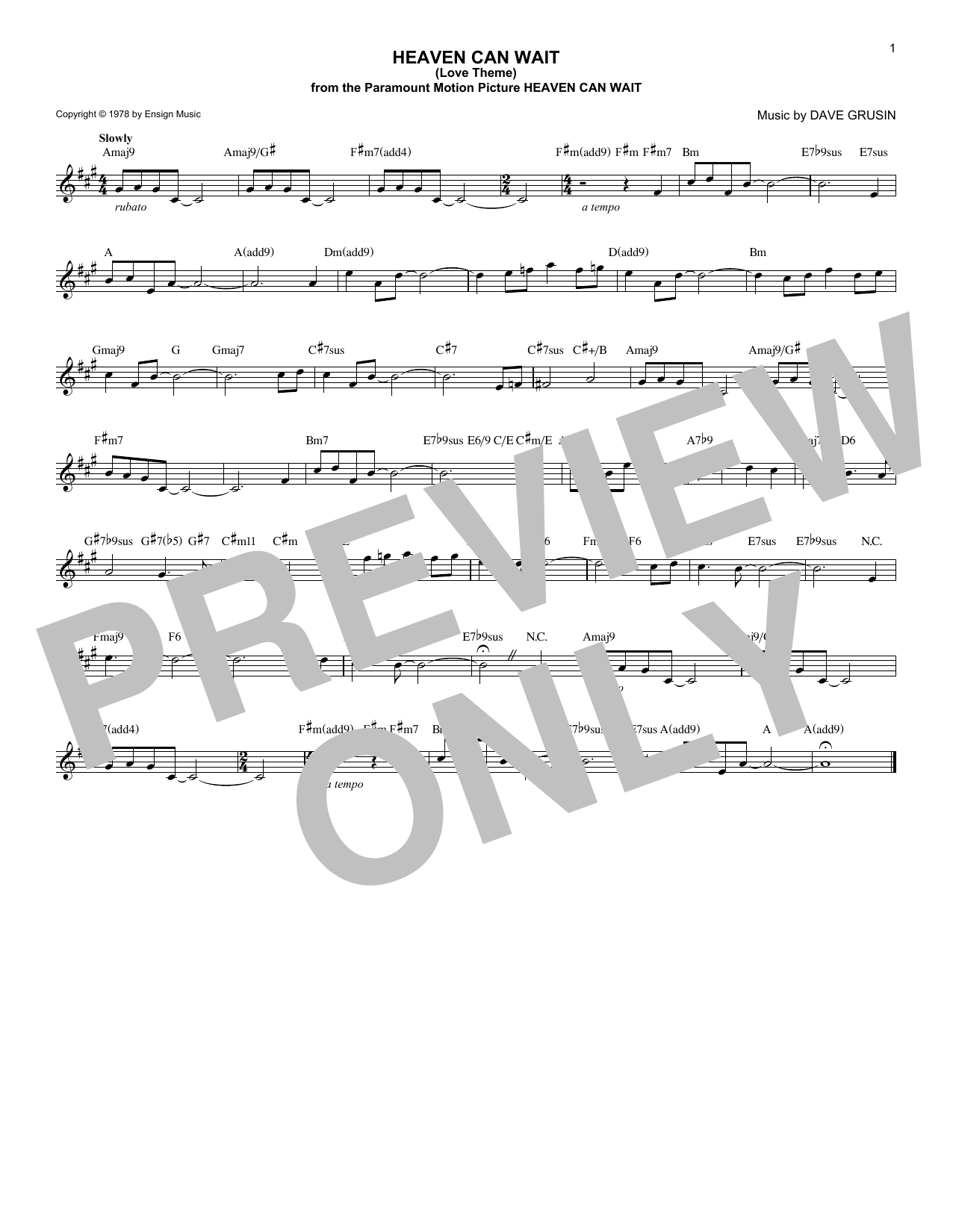 Download Dave Grusin Heaven Can Wait (Love Theme) Sheet Music and learn how to play Piano PDF digital score in minutes