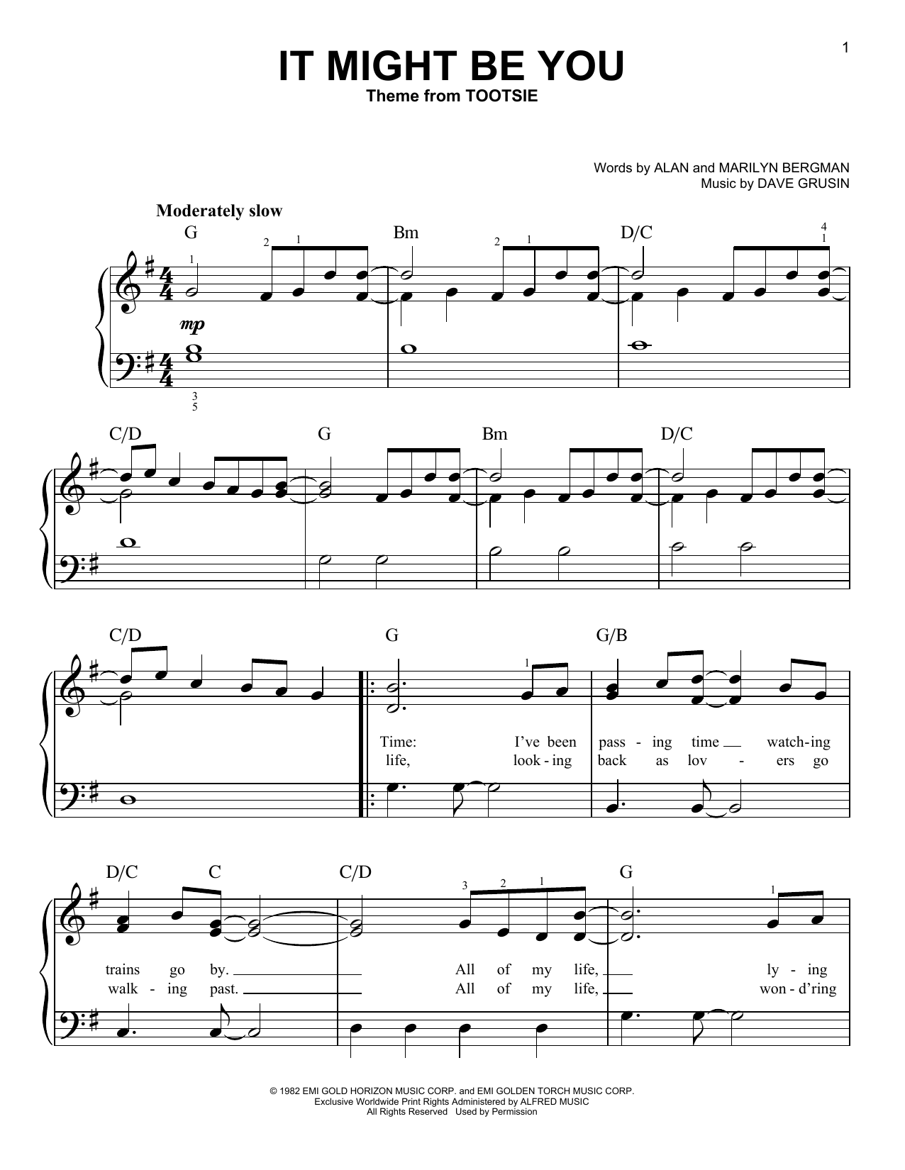 Download Dave Grusin It Might Be You (from Tootsie) Sheet Music and learn how to play Easy Piano PDF digital score in minutes