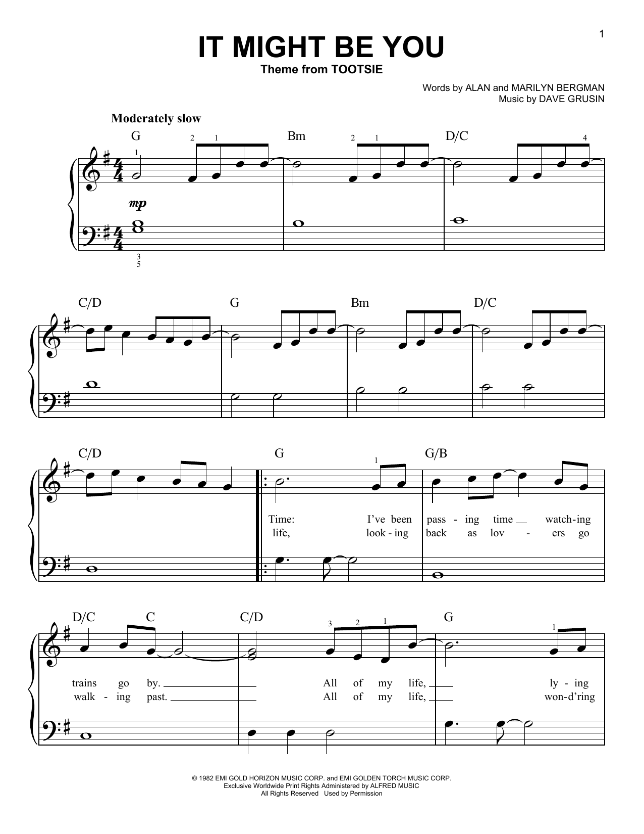 Download Dave Grusin It Might Be You (Theme from Tootsie) Sheet Music and learn how to play Very Easy Piano PDF digital score in minutes