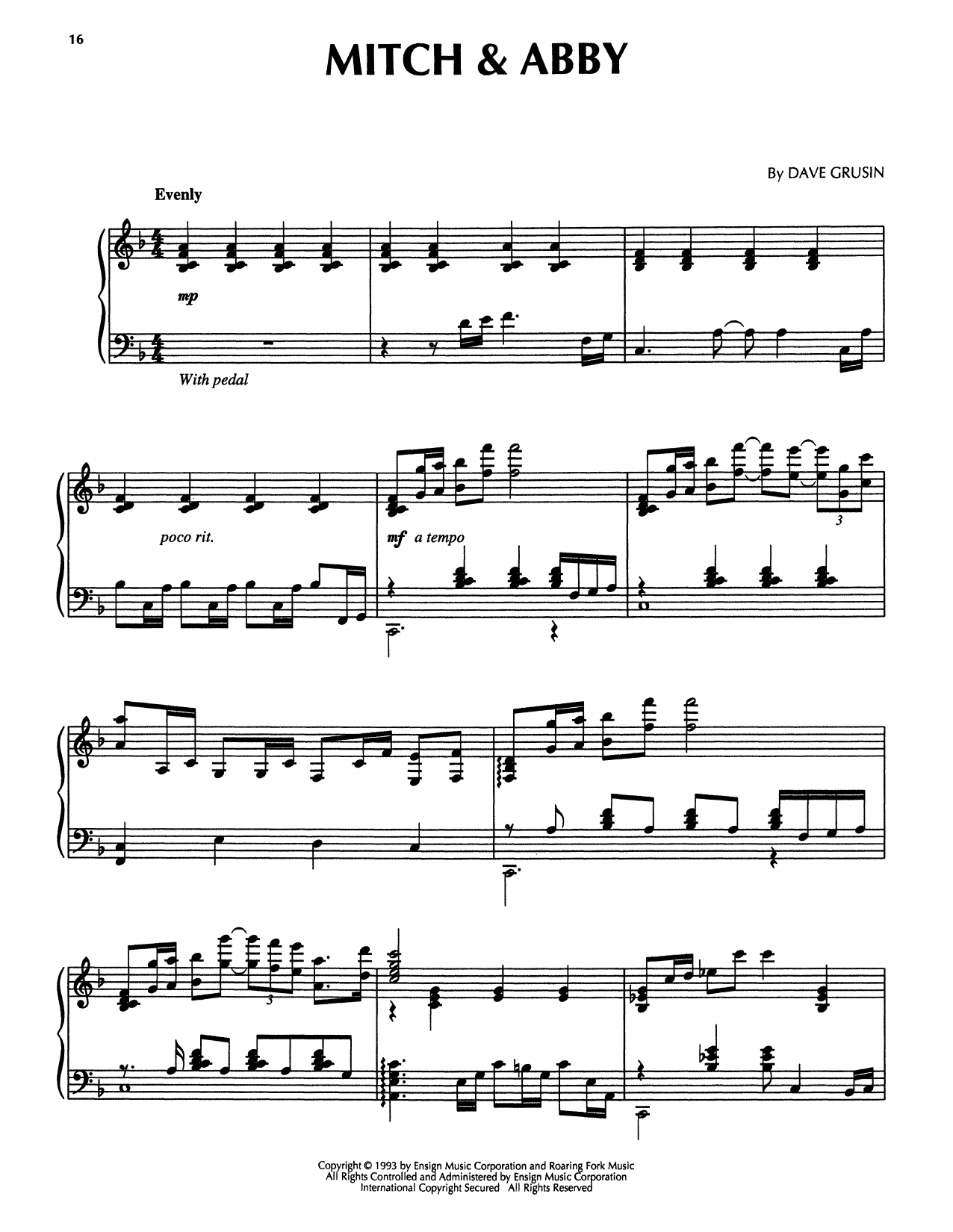 Download Dave Grusin Mitch & Abby (from The Firm) Sheet Music and learn how to play Piano Solo PDF digital score in minutes