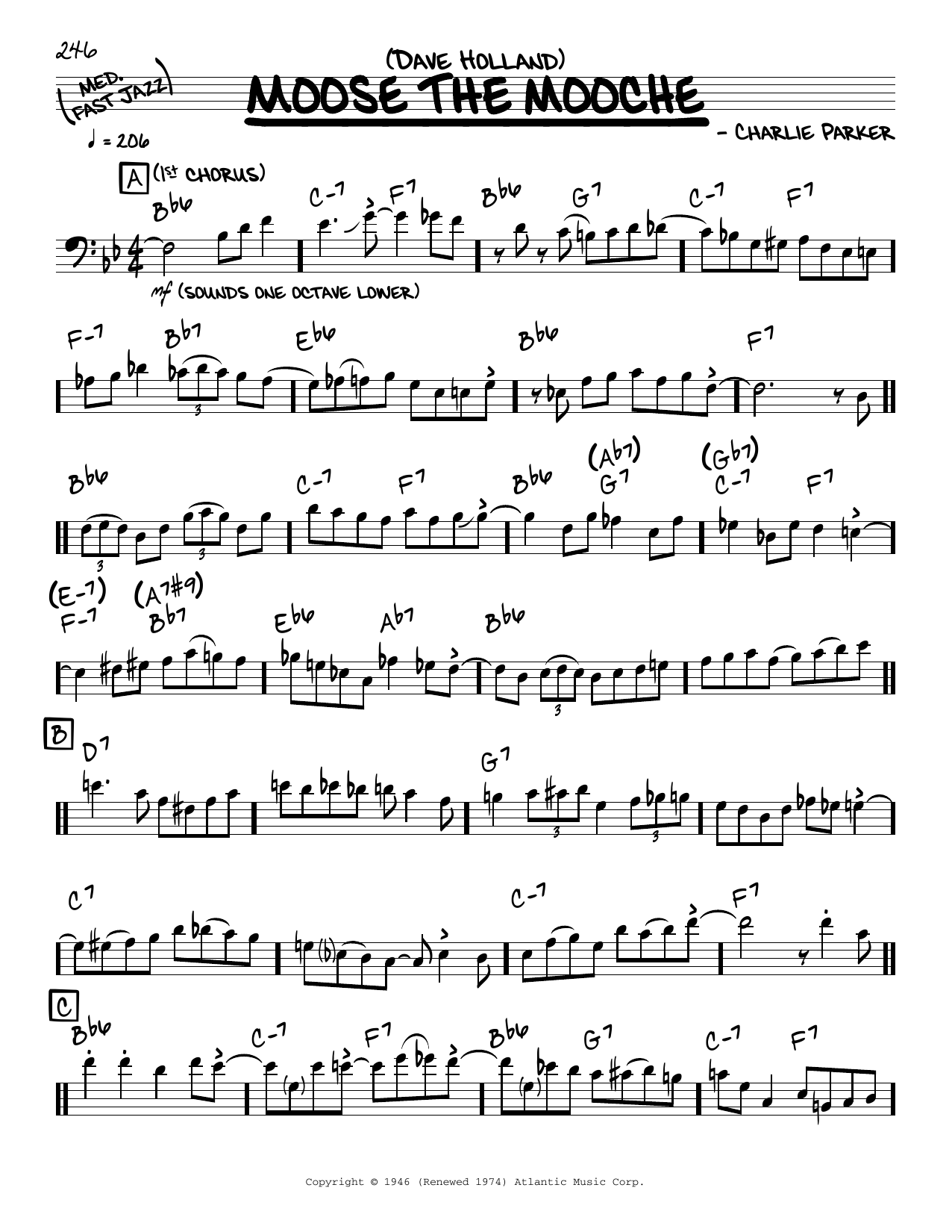 Download Dave Holland Moose The Mooche (solo only) Sheet Music and learn how to play Real Book – Melody & Chords PDF digital score in minutes
