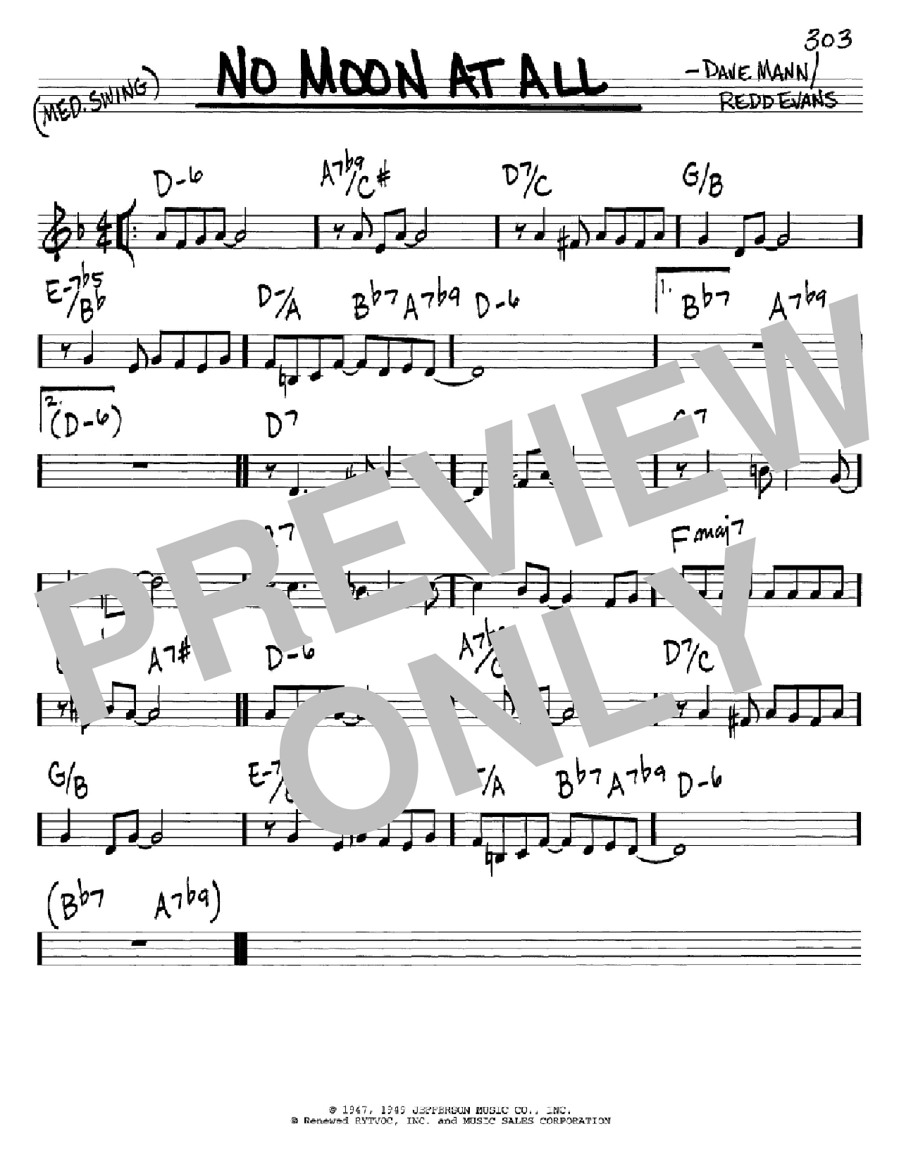 Download Dave Mann No Moon At All Sheet Music and learn how to play Real Book - Melody & Chords - C Instruments PDF digital score in minutes