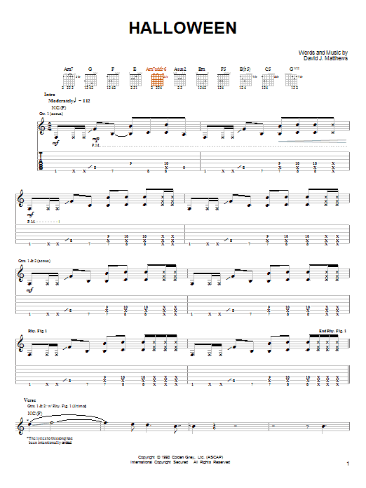 Download Dave Matthews & Tim Reynolds Halloween Sheet Music and learn how to play Guitar Tab PDF digital score in minutes