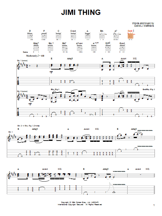 Download Dave Matthews & Tim Reynolds Jimi Thing Sheet Music and learn how to play Guitar Tab PDF digital score in minutes