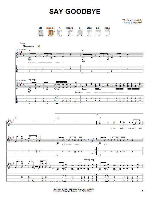 Download Dave Matthews & Tim Reynolds Say Goodbye Sheet Music and learn how to play Guitar Tab PDF digital score in minutes