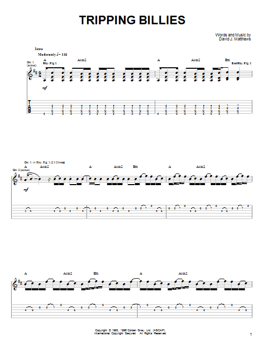 Download Dave Matthews & Tim Reynolds Tripping Billies Sheet Music and learn how to play Guitar Tab PDF digital score in minutes