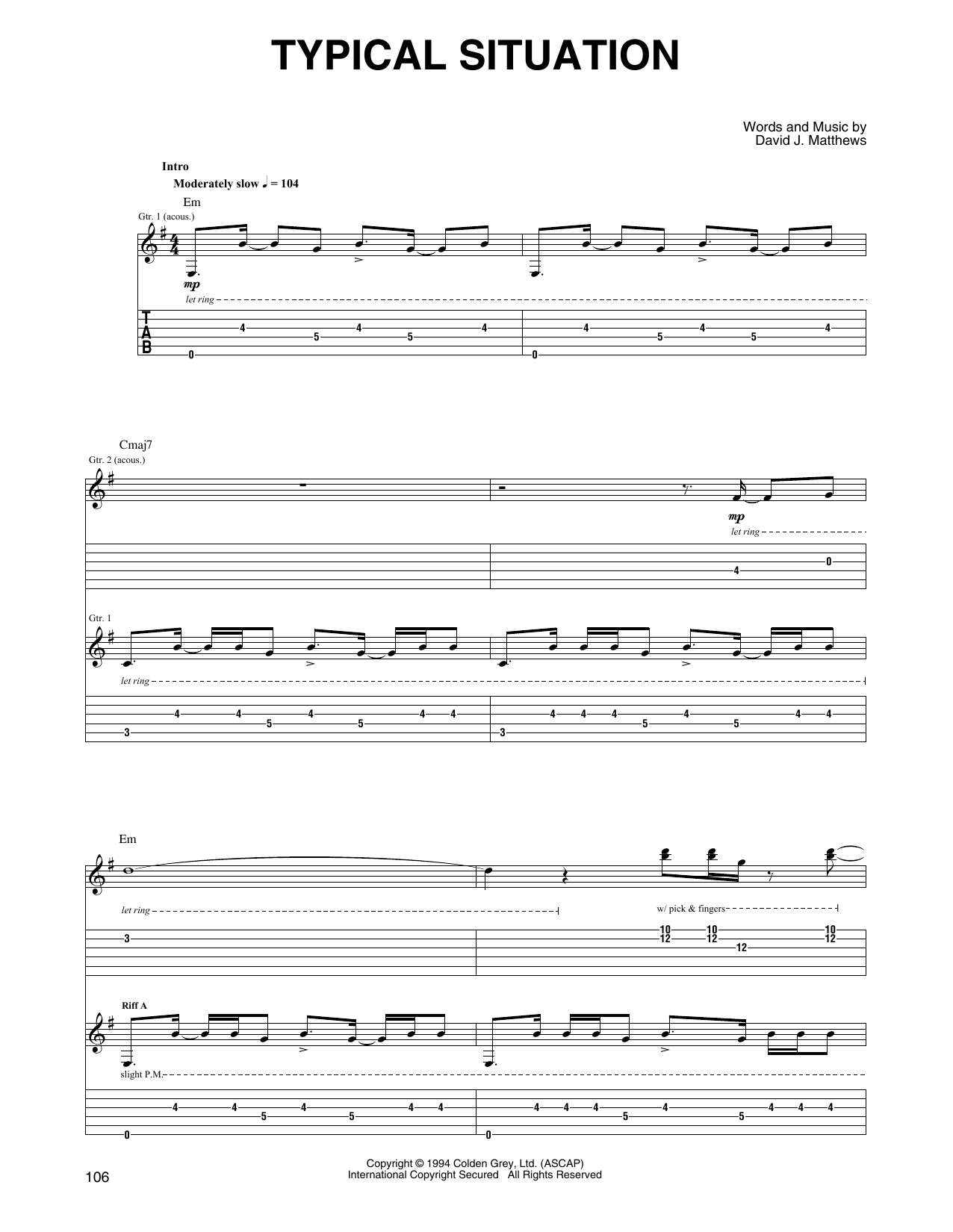 Download Dave Matthews & Tim Reynolds Typical Situation Sheet Music and learn how to play Guitar Tab PDF digital score in minutes