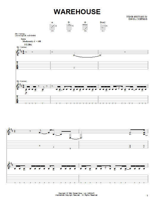 Download Dave Matthews & Tim Reynolds Warehouse Sheet Music and learn how to play Guitar Tab PDF digital score in minutes