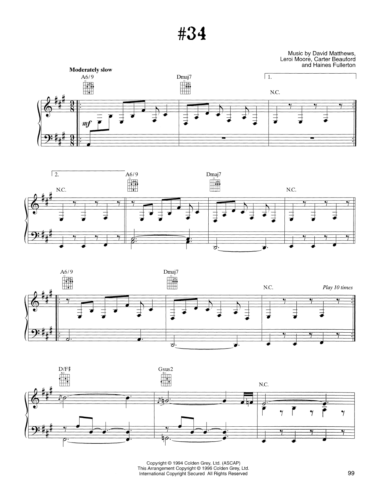 Download Dave Matthews Band #34 Sheet Music and learn how to play Piano, Vocal & Guitar (Right-Hand Melody) PDF digital score in minutes