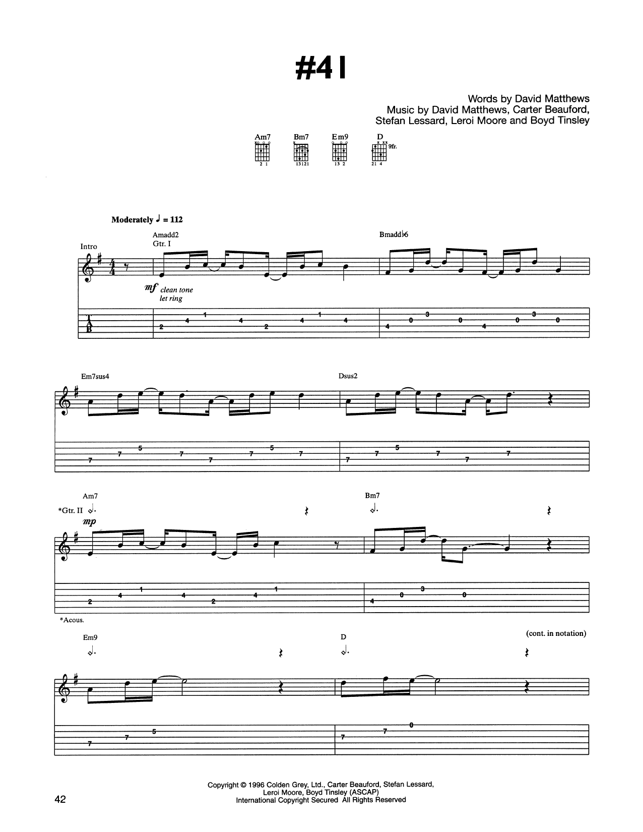 Download Dave Matthews Band #41 Sheet Music and learn how to play Guitar Tab PDF digital score in minutes