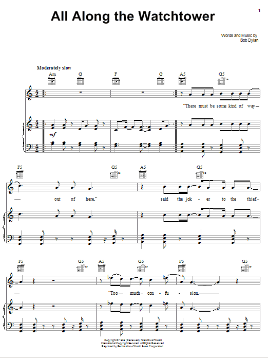 Download Dave Matthews Band All Along The Watchtower Sheet Music and learn how to play Piano, Vocal & Guitar (Right-Hand Melody) PDF digital score in minutes