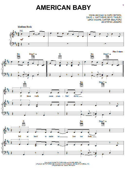 Download Dave Matthews Band American Baby Sheet Music and learn how to play Lyrics & Chords PDF digital score in minutes