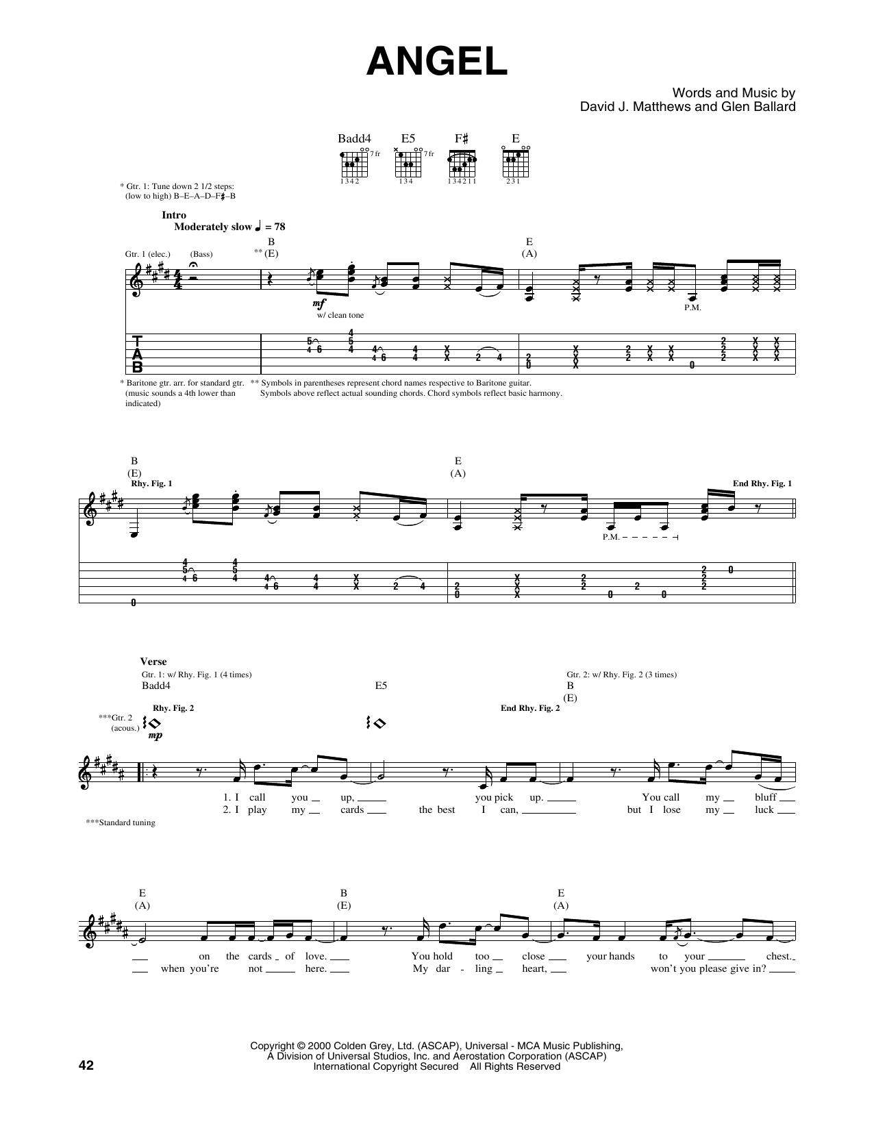 Download Dave Matthews Band Angel Sheet Music and learn how to play Guitar Tab PDF digital score in minutes