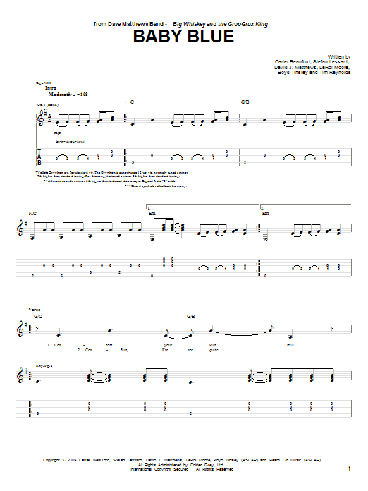 Download Dave Matthews Band Baby Blue Sheet Music and learn how to play Guitar Tab PDF digital score in minutes