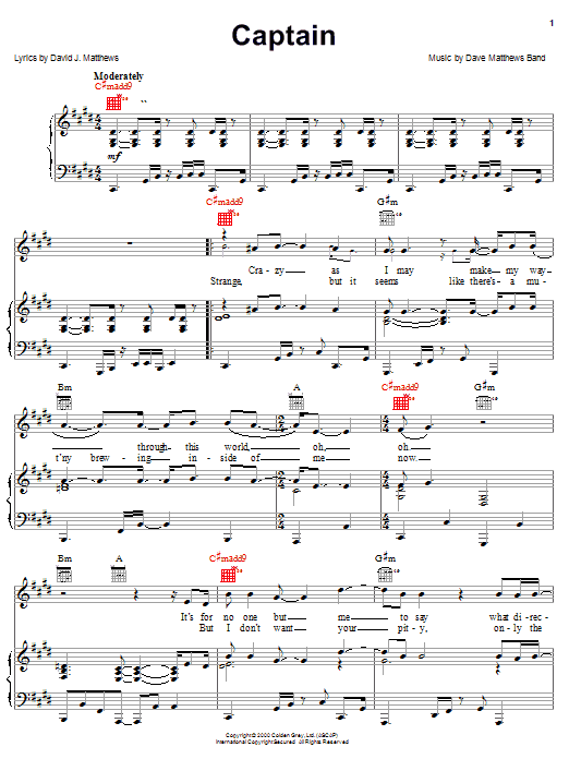 Download Dave Matthews Band Captain Sheet Music and learn how to play Piano, Vocal & Guitar (Right-Hand Melody) PDF digital score in minutes