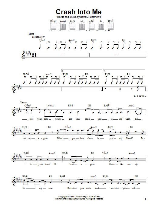 Download Dave Matthews Band Crash Into Me Sheet Music and learn how to play Guitar Tab Play-Along PDF digital score in minutes