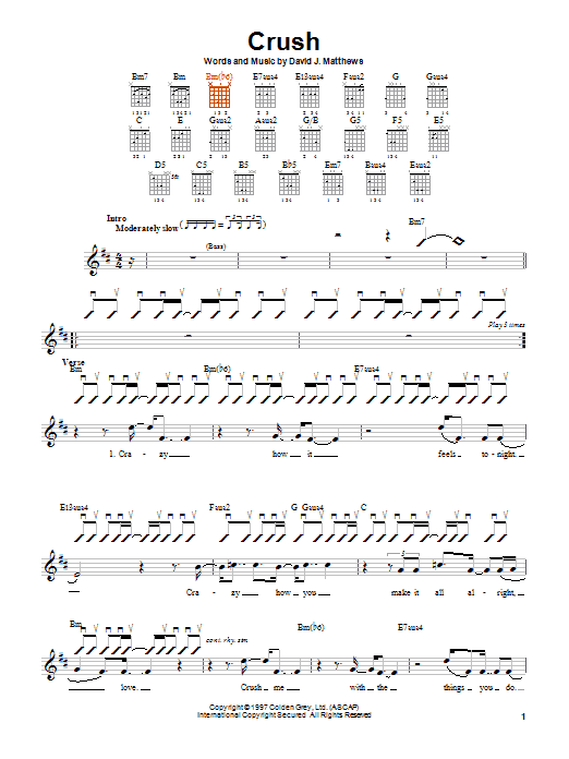 Download Dave Matthews Band Crush Sheet Music and learn how to play Drums Transcription PDF digital score in minutes